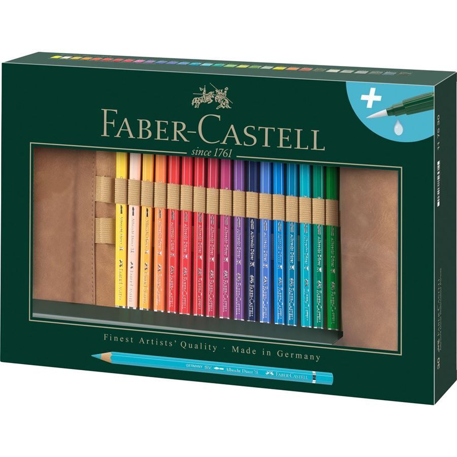Faber-Castell Albrecht Dürer Watercolor Pencils - 30 Count Set with Brush in Roll-Up Case