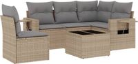 vidaXL 6-delige Loungeset met kussens, polyrattan, beige
