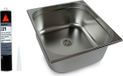 Évier en acier inoxydable pour camping, évier avec drain, dimensions 354x325x150 mm, y compris colle