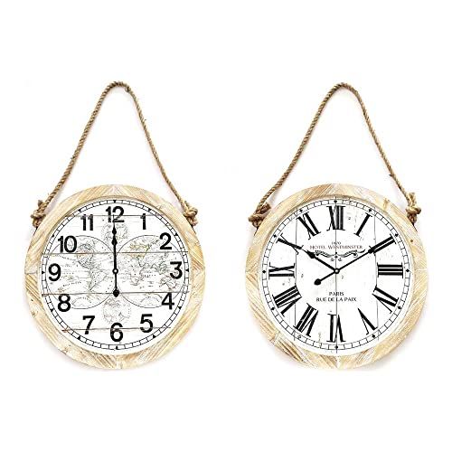 DKD Home Decor Wandklok wit touw MDF (2 stuks) - 50 x 50 cm - S3026734