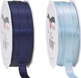 Glorex Hobby Satijn cadeau inpak deco sierlint - 2 tinten blauw - 25 meter x 1 cm