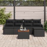 vidaXL Ensemble de banc de jardin 6 pièces noir poly rotin