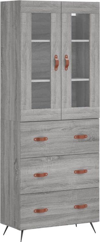 vidaXL Hoge kast 69,5x34x180 cm bewerkt hout grijs sonoma eikenkleurig