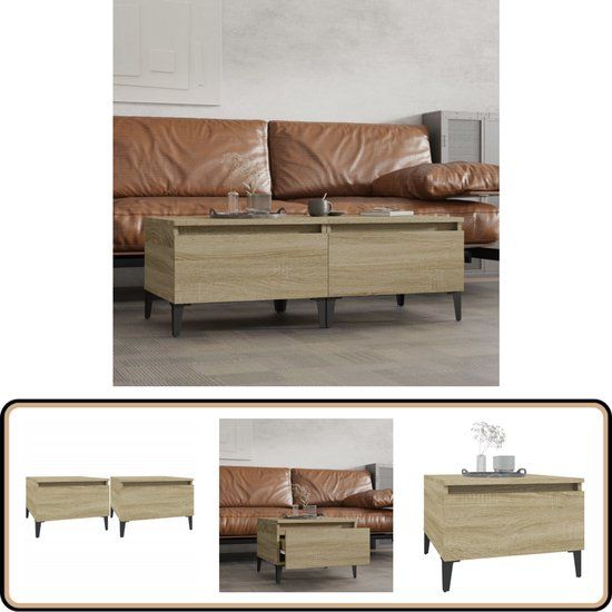 vidaXL Bijzettafels 2 stuks 50x46x35 cm Bewerkt Hout Sonoma Eikenkleurig