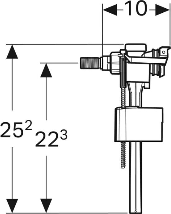 Geberit vlotterkraan Type 333 m. zijaansluiting 3/8 en 1/2 nippel is van messing