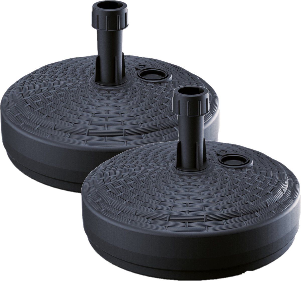 Prosperplast 2x Stuks ronde rotan kunststof parasolvoeten antraciet 10 liter - diameter 39 cm