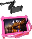 AngelTech OnderwegPakket SLIM – Kindertablet SLIM + Tablethouder - Android 15 - Kindertablet Vanaf 3 Jaar - Roze