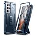 Dexnor Samsung Galaxy S21 Ultra 5G 6,8 inch coque avec protecteur d'écran intégré, protection militaire blindage robuste 360 corps complet antichoc coque avec béquille - Bleu