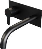 Brauer Black Edition Inbouw Wastafelmengkraan met Gebogen Uitloop en Afdekplaat Model D2 Mat Zwart