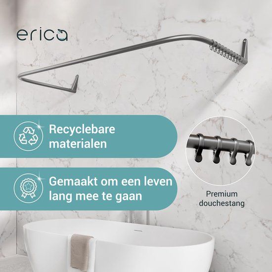 Erica Douchegordijnstang Hoek - Metaal - Grijs - 84-165 cm
