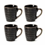 discountershop Koffiemokken Set van 4 – Keramische Mokken met Oor – 200 ml – Zwart Goud