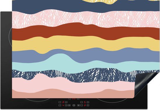 KitchenYeah® Inductie beschermer 77x51 cm - Design - Lijnen - Kinderen - Inductie kookplaat accessoire - Multicolor