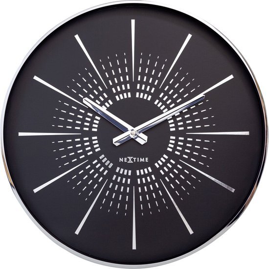 NeXtime Stille wandklok - 40cm- Zwart - Metaal -NeXtime Excentric