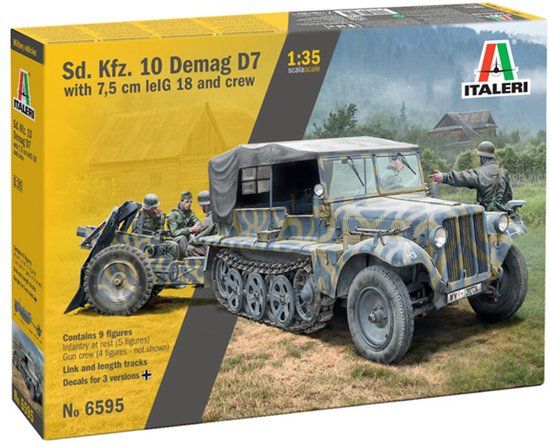 Italeri Modelbouwpakket Militaire voertuigen - 6595 Sd. Kfz. 10 Demag D7 with 7,5 cm leIG 18 and crew Plastic - 1:35 - Modelbouw