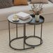Lot de 2 tables d'appoint industrielles empilables, bois et métal, gris et noir, Ø42x54 cm et Ø36,5x48,5 cm