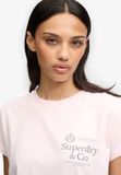 Superdry Luxe Casual Classic T-shirt Dames Katoen Korte Mouw Chalk Pink Maat 10