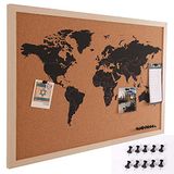 Bakaji Kurk wereldkaartbord, geografische kaart, wereldkaart, houten frame, afmeting 60 x 40 cm, modern design, wandmontage, met 10 punten, cadeau-idee