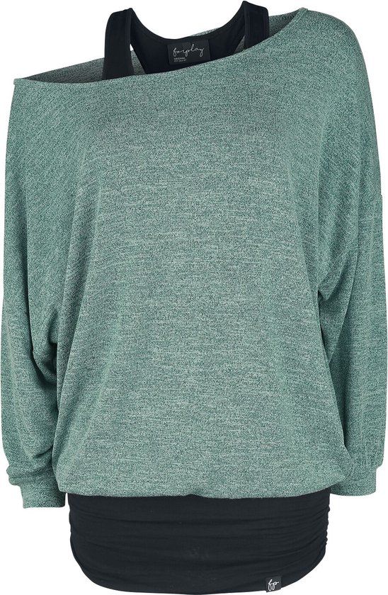 Forplay Billie Dames Shirt met lange mouwen - zwart/munt - XL