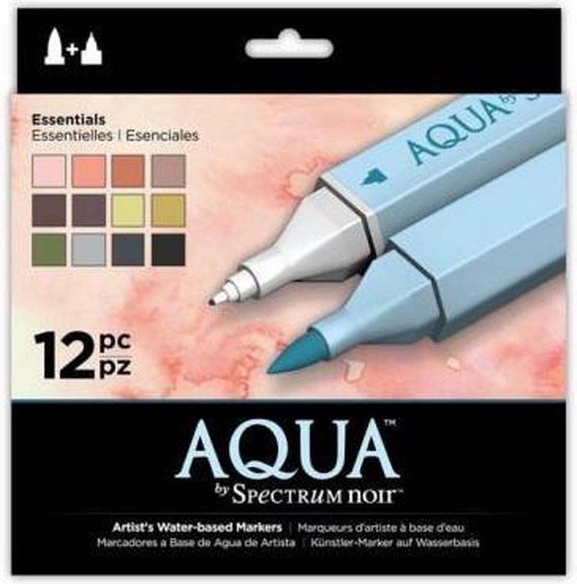 Spectrum Noir Aqua Artist's Dual Nib Marker Kleurpennen, Essentials, Pack van 12, 19 x 18,4 x 2,1 cm