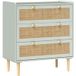 Mobliva Commode Design Bohème En Rotin Avec 3 Tiroirs, Meuble De Rangement Pour Le Salon, Le Couloir, L'Entrée, Vert Olive