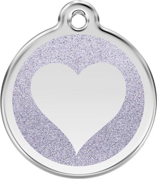 Red Dingo Hondenpenning 38 mm hart glitter zilverkleurig