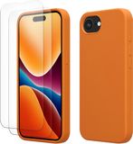 kwmobile hoes met 2x screenprotectors voor Apple iPhone 17e / iPhone 16e – screenprotector van gehard glas – draadloos opladen – fruitig oranje