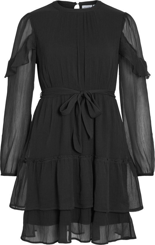 VILA VIELLY L/S FLOUNCE DRESS NOOS Dames Mini jurken Zwart 42