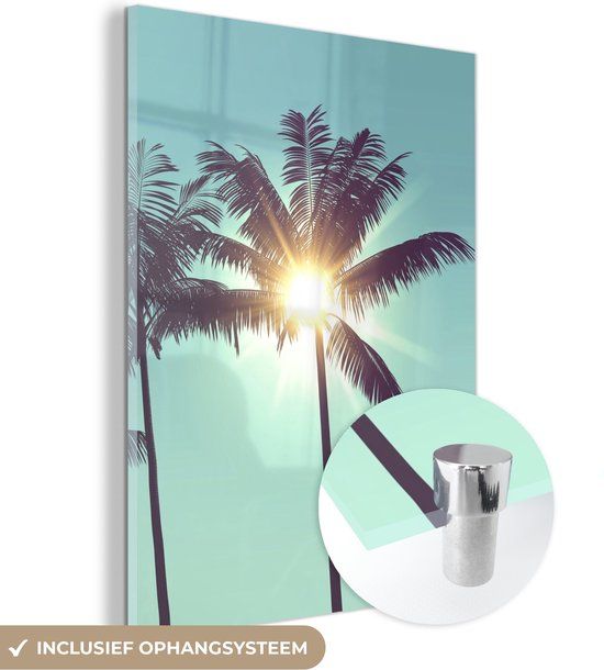 MuchoWow® Glass Painting 120x160 cm - Acrylic Glass Painting - Palm Trees - Summer - Sun - Photo on Glass - Paintings - Portrait of Summer