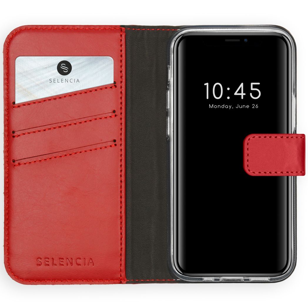 Selencia Lederen Booktype iPhone 12 5.4 inch - Rood