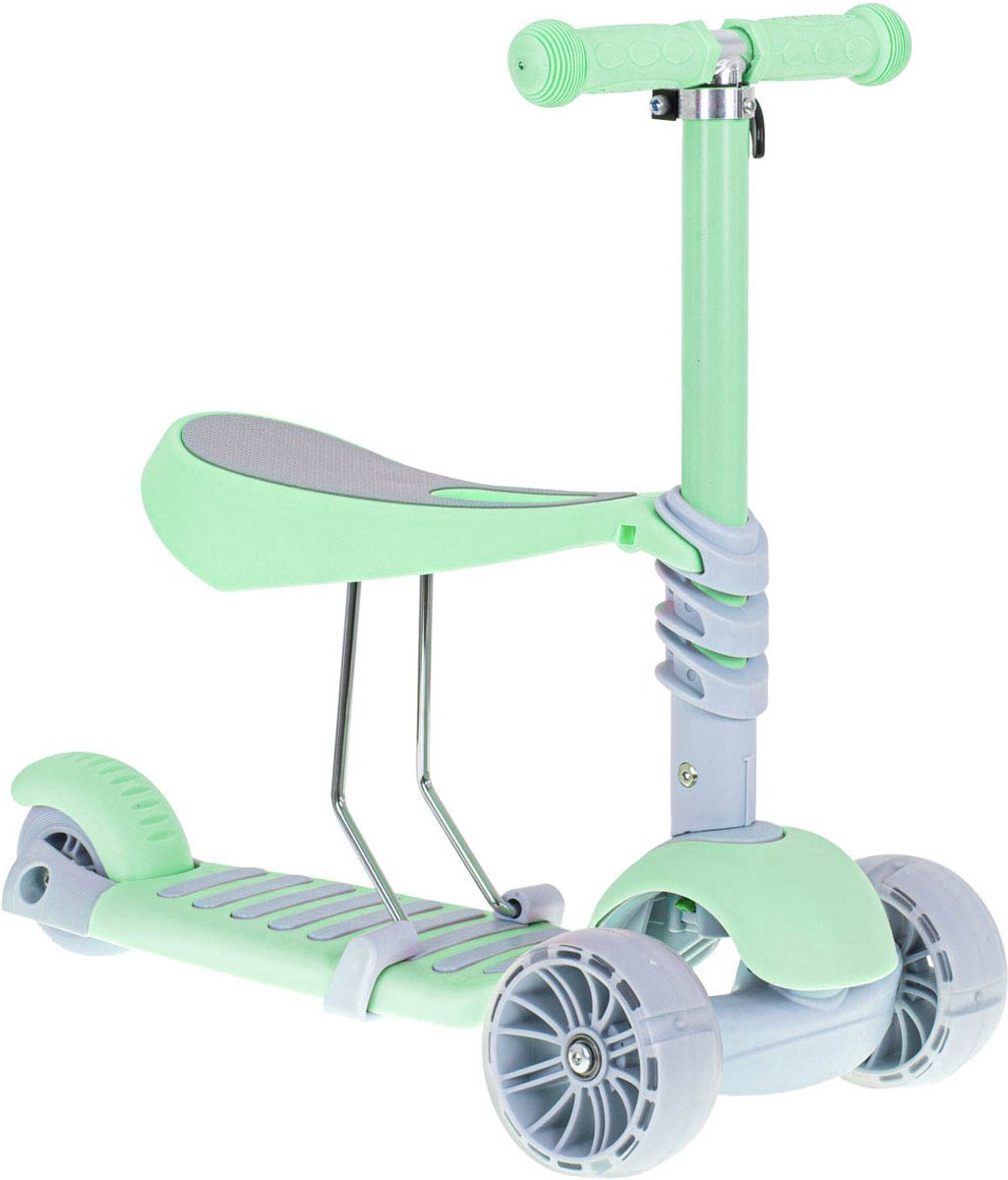 ikonka Luxe balans 3 in 1 step met zitje - driewieler - skateboard met lichtgevende wielen - tot 20kg - mint groen - vanaf 3+ jaar