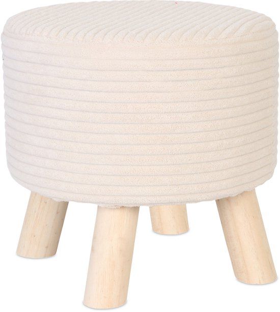 Merkloos Relaxdays Poef op poten - 30 cm - corduroy - beige