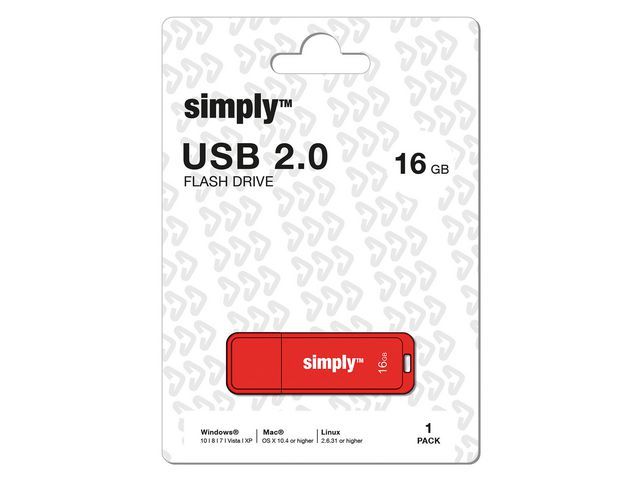 Simply USB-Stick 2.0 16 GB - Rood