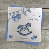 White Cotton Cards New Baby Boy Congratulations kaart, wit