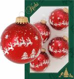 Krebs Kerstballen - 4x stuks - rood - rendieren opdruk - 7 cm - glans