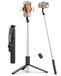 GRIFEMA Selfie Stick-statief met vullichten, 107 cm uitschuifbaar telefoonstatief met afstandsbediening, 3 kleuren en 6 helderheidsniveaus, 360 ° draaibare houder, draagbare selfiestick voor iPhone en Android