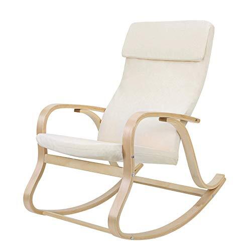 Songmics Schommelstoel, schommelstoel, relaxstoel, draagvermogen 120 kg, frame van berkenhout, bekleding van imitatielinnen, beige LYY30M
