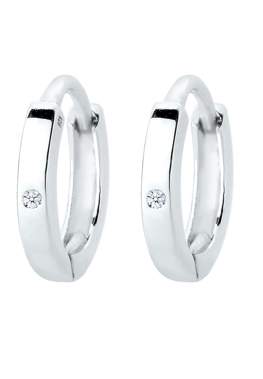 Elli DIAMONDS Oorbellen Dames Creolen Basic met Diamant (0.01 ct.) in 925 Sterling Zilver Oorringen