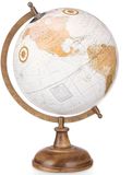 Arte R Decoratie Wereldbol / globe - wit - houten voet - D21 x H32 cm - landen topografie