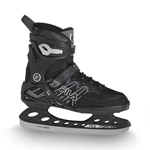 Fila Primo Ice vrijetijdsschaats voor heren, ijshockey & schaatsen, roestvrijstalen glijders, sterke grip en hoog comfort, zwart/grijs, 43,5