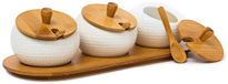 Trankielo Set de pots à herbes avec support en bambou et céramique – 3 pots avec cuillère