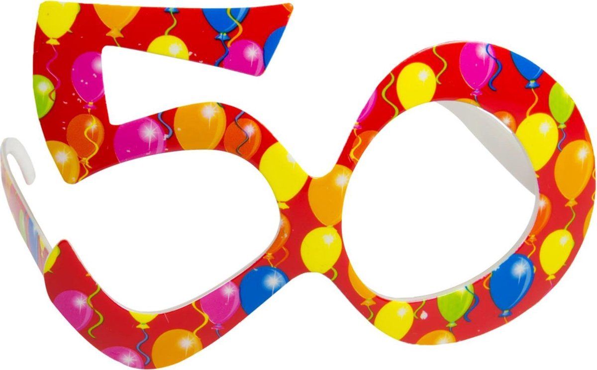 Bril 50 Jaar Rood Ballon - 8714572248365