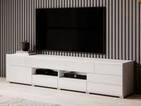 Mobistoxx TOMASSON Meuble tv-hifi 2 portes 3 tiroirs blanc/blanc brillant avec led