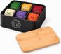 Bellatio Design Theedoos met bamboe deksel - zwart - 6 vaks - metaal/hout - 16 x 19 x 8 cm