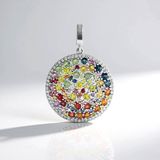 Cavill - Zilveren Hanger 925 Sterling Zilver Geplatineerd - 4,22 Ct Saffieren Rond & 0,75 Ct Zirkonia - Kleurrijk Design - 37x26 mm