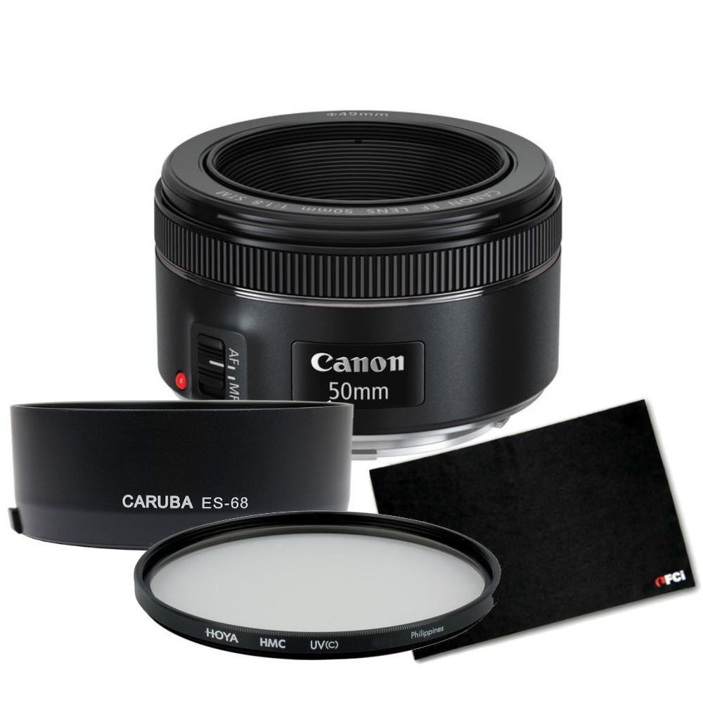 Canon EF 50mm F/1.8 STM + zonnekap + beschermingsfilter + lensdoek