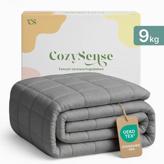 CozySense® Verzwaringsdeken 9kg - 100% Tencel - Weighted Blanket – Zwaartedeken met temperatuurregulatie en ademend comfort - GLASS-Flow® Drukverdeling -1-Persoons - Grijs