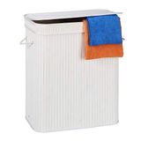 Merkloos Relaxdays 3x wasmand met deksel - 2 vakken - bamboe wasbox - mand voor wasgoed - wit