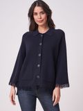 REPEAT cashmere Vest met polokraag en franjes