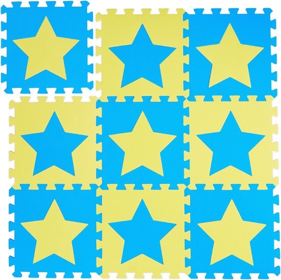 Relaxdays speelmat foam sterren - puzzelmat - kinderen - speelkleed - vloermat eva schuim blauw-geel
