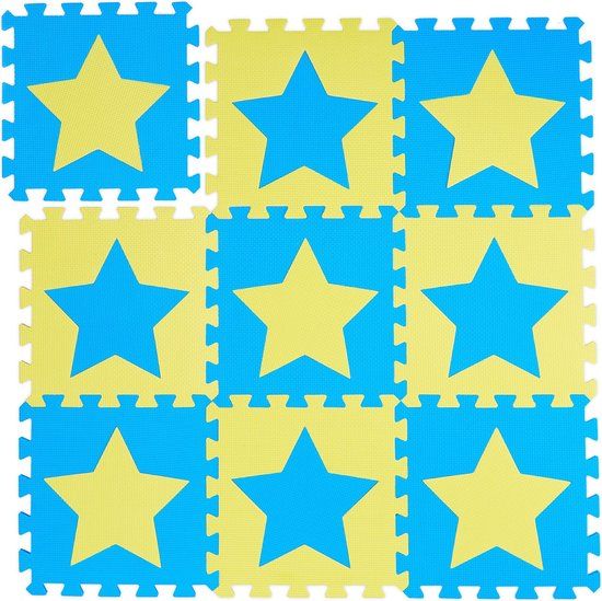 Relaxdays Speelmat Foam Sterren - Puzzelmat - Kinderen - Blauw/Geel